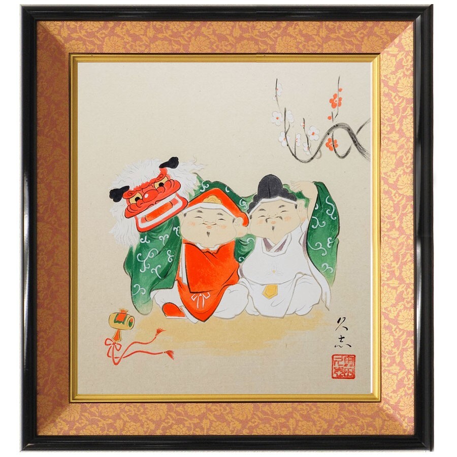 昭和レトロ 七福神 大黒天 恵比寿 押し絵 立体画 日本画 額縁 芸術