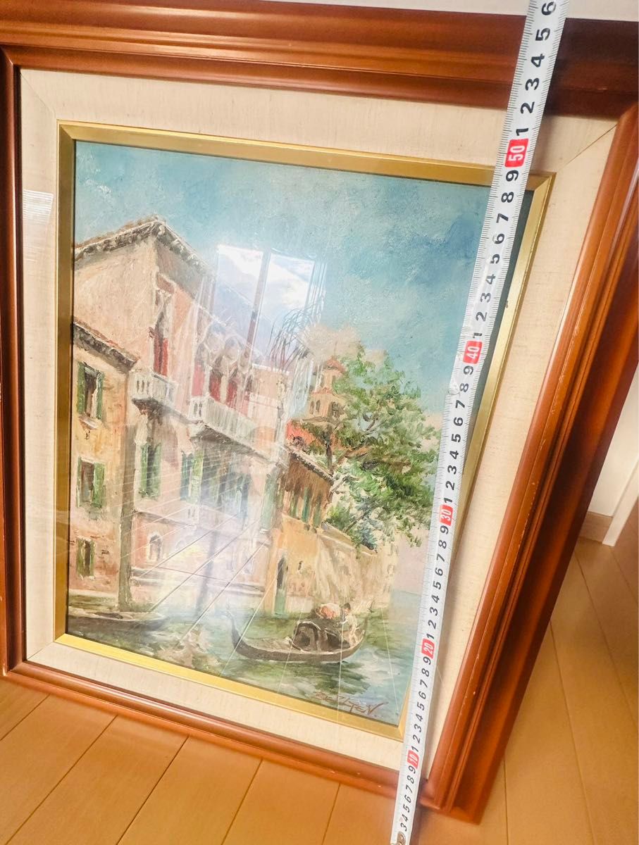 風景画 油彩画 木製フレーム 油彩画 ヴェネツィア風景 木製フレーム 約