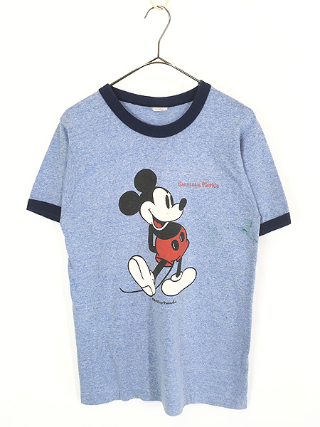 古着 80s USA製 Tropix Togs Disney Mickey ミッキー 白足 リンガー T