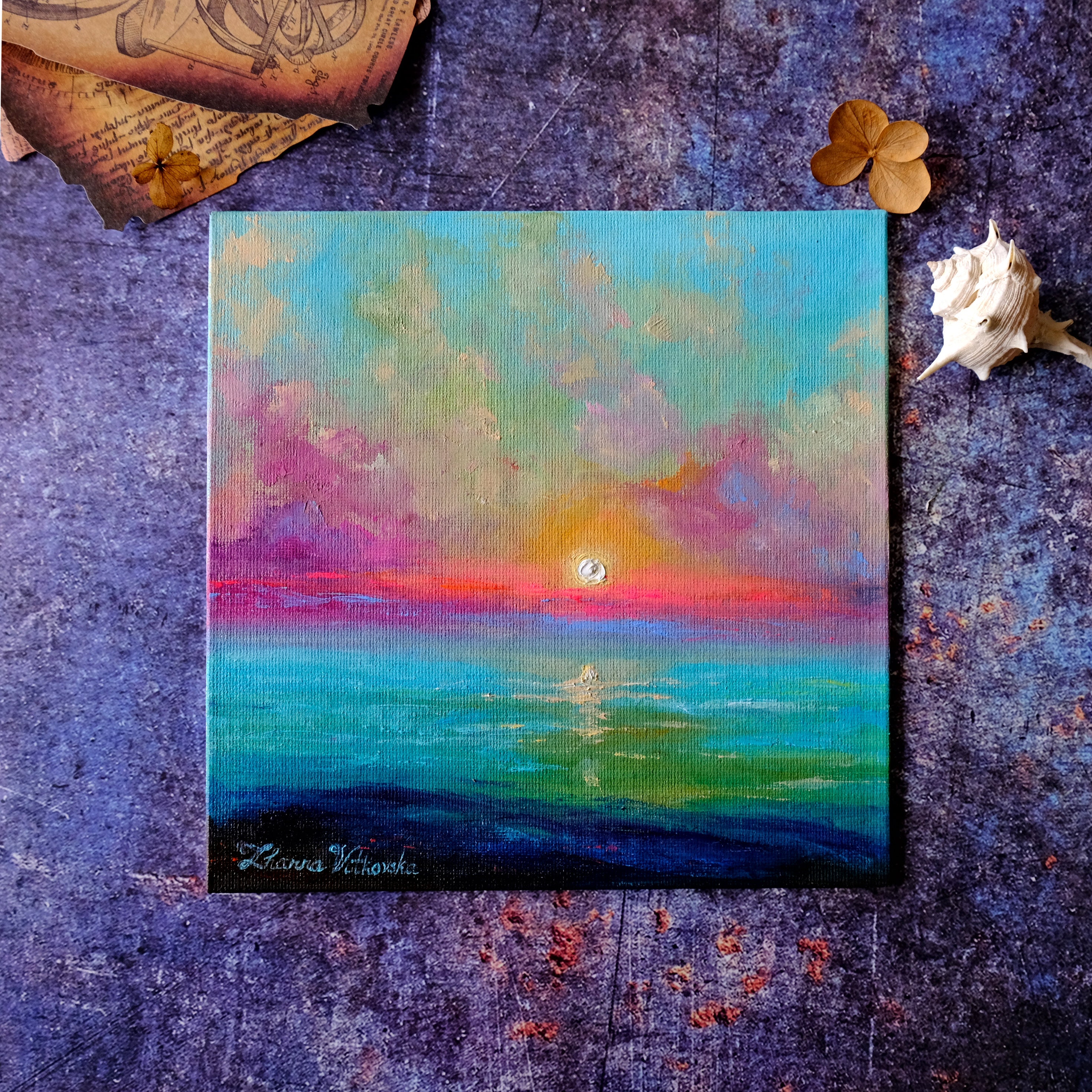 P50号】good blue(cave) 油絵 oil painting P50号】good blue(cave