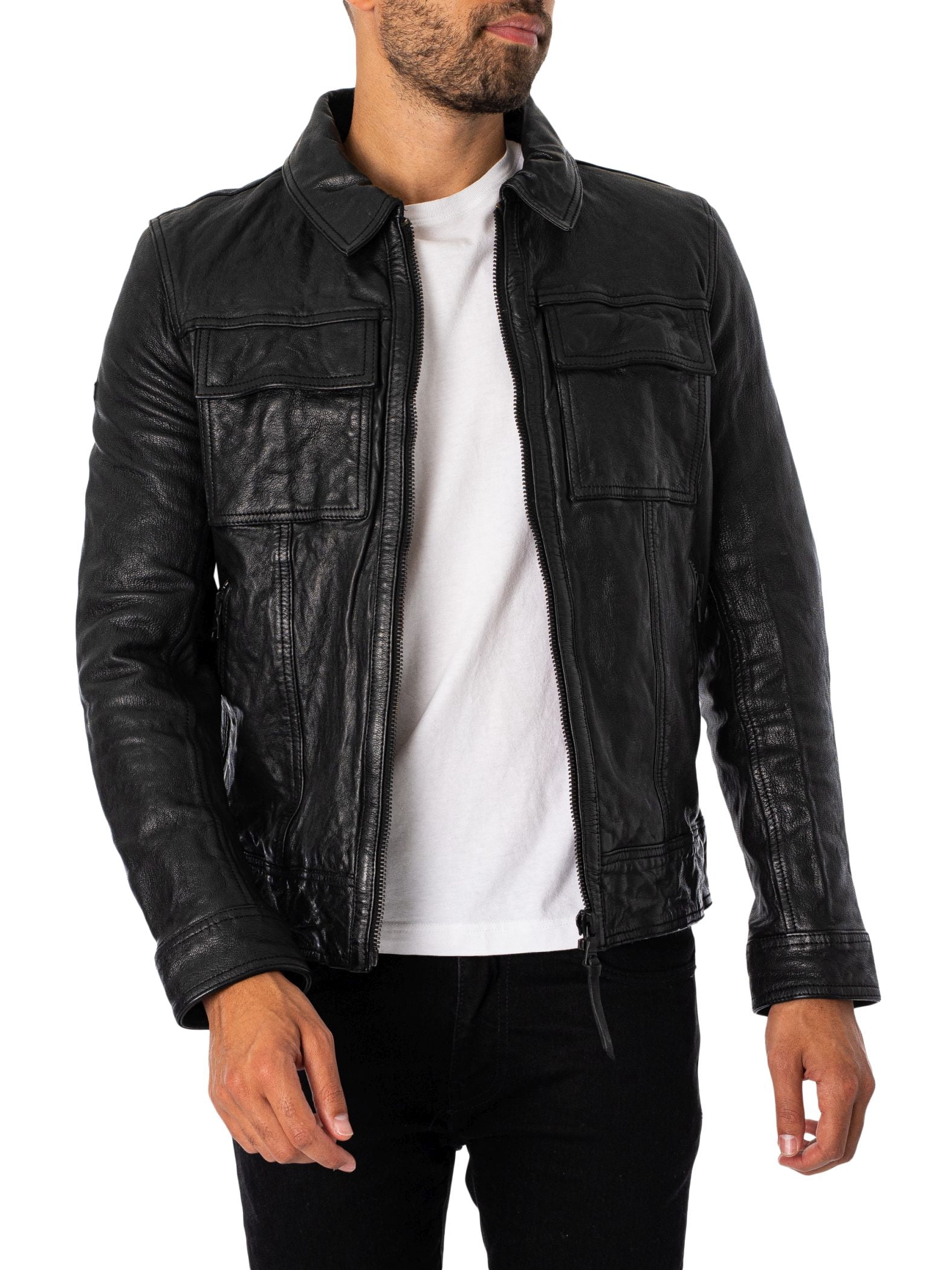 Superdry Seventies Leather Jacket, Black - Walmart.com