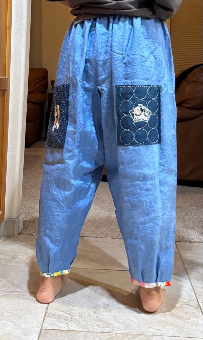 ちくちくもんぺパンツ パッチワーク ギンガムチェック赤